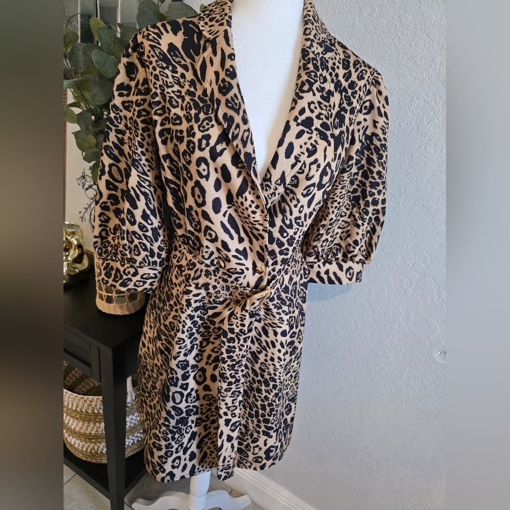 Saint Genies Leopard Print Women's Coat Dress - Picture 8 of 9